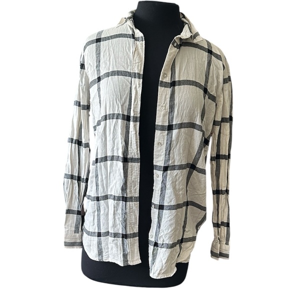 H&M White and Black Plaid Button-Up Shirt size 8 - Picture 1 of 5
